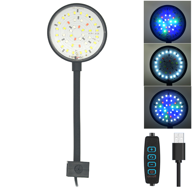 Aquarium Plant Display - USB Aquarium LED โคมไฟถังปลาตกแต่งพืชน้ําหลายโหมดหรี่แสงได้ความสว่างเต็มสเปกตรัม Mini Clip
