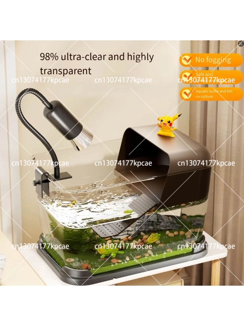 Planted Aquarium Starter Kit - ชุดเริ่มต้นตู้เลี้ยงเต่าพร้อมแท่นอาบแดด, หลอด UVB, ระบบกรอง, ต้นไม้สำหรับพื้นที่อยู่อาศัยของเต่าตัวเล็ก