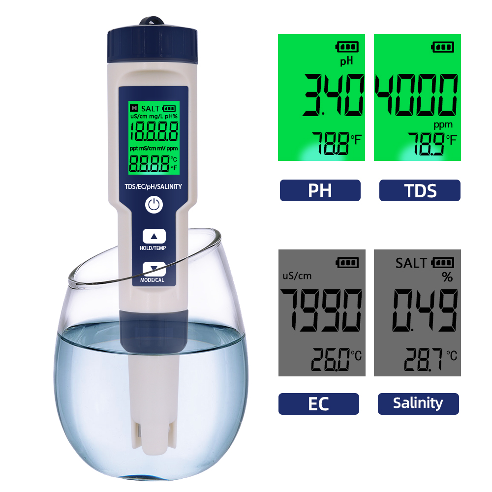 Planted Aquarium Test Kit - เครื่องทดสอบคุณภาพน้ำแบบมืออาชีพ5 in 1 TDS/PH/EC/อุณหภูมิ/ความเค็มเครื่องวิเคราะห์น้ำสำหรับสระว่ายน้ำน้ำดื่มพิพิธภัณฑ์สัตว์น้ำ